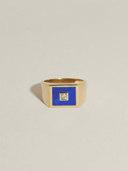 Rectangle Inlay Signet (Lapis & Diamond) | J.Hannah Jewelry