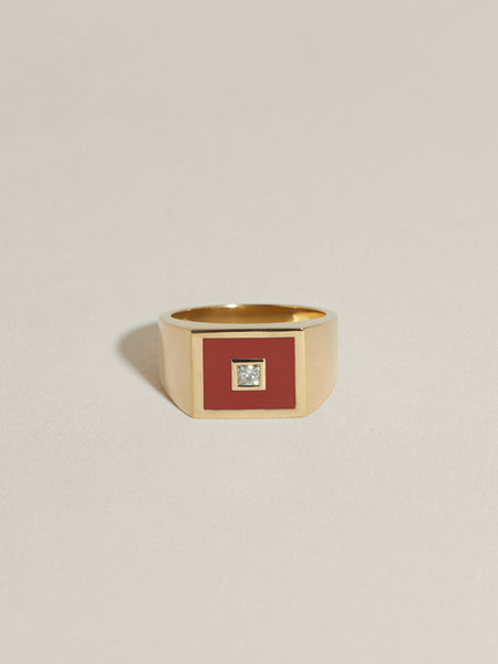 Rectangle Inlay Signet (Red Jasper & Diamond) | J.Hannah Jewelry