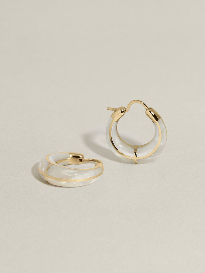 Arc Inlay Hoops (Mother of Pearl Monochrome)