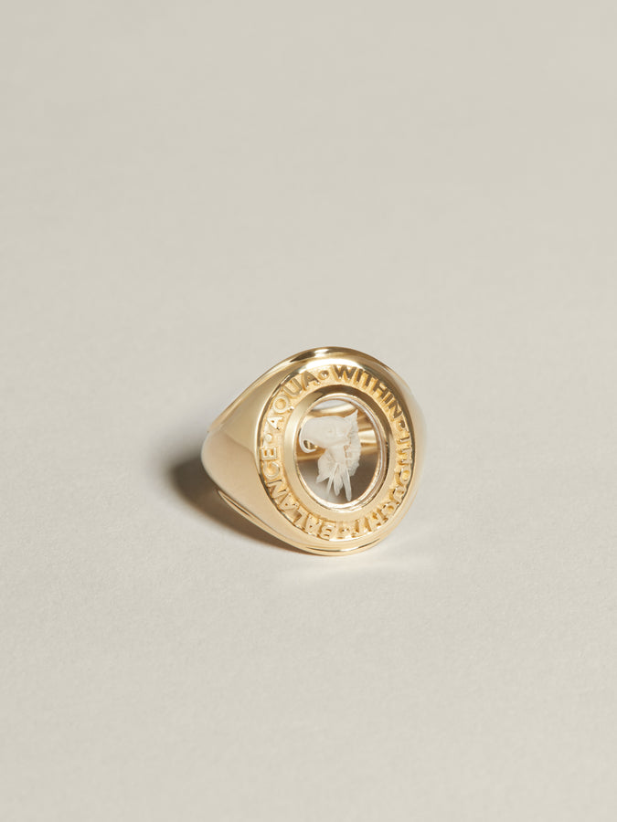 J. Hannah Class Ring Water Flower Calla Lily in 14k Gold.