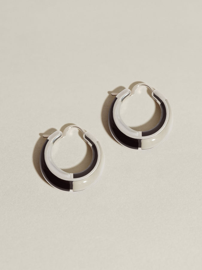 Arc Inlay Hoops (Onyx & Mother of Pearl)